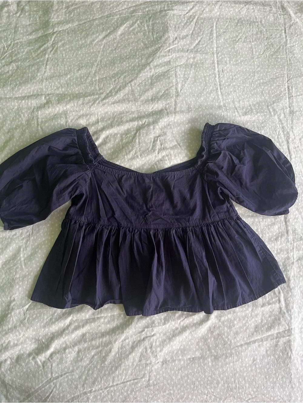 Free People Indigo Puff Sleeve Off Shoulder Crop Babydoll Blouse, size S